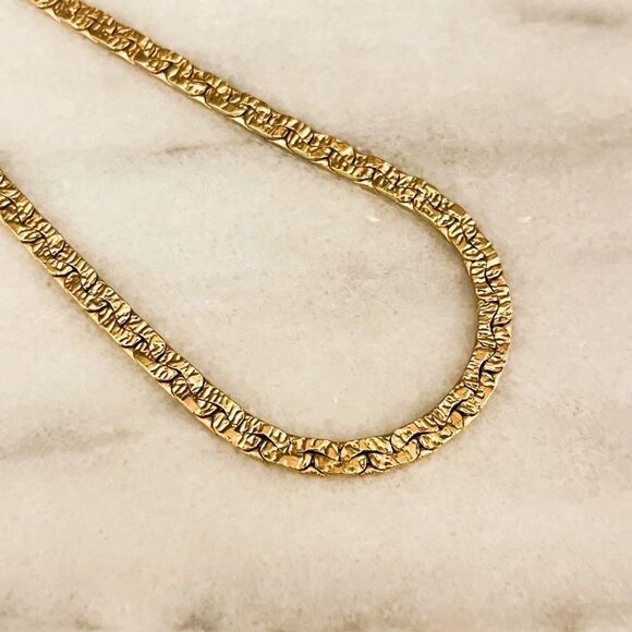 Vintage Citation Textured Gold Chain Necklace Long Simple Minimalist Retro - Picture 2 of 4